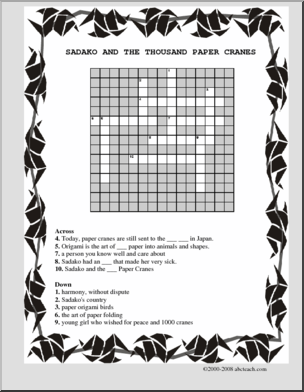 Sadako And The Thousand Paper Cranes Crossword Abcteach