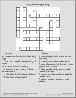 Day of the Dragon King (primary/elem) Crossword