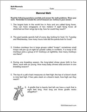 Word Problems – Mammals (elementary) – Abcteach