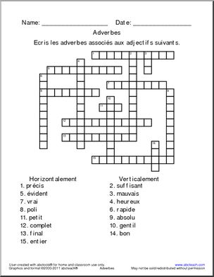 French: Crossword: Convert Adjectives to Adverbs–All rules