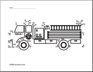 Dot to Dot: Fire Engine (by 5s) – Abcteach