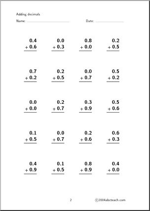 Decimal Addition (set 3) Worksheet