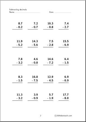Decimal Addition -up to 20 (set 2) Worksheet