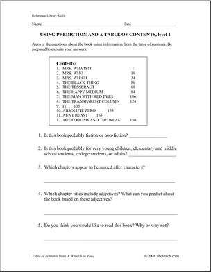 Worksheet: Decoding the Table of Contents (elem)