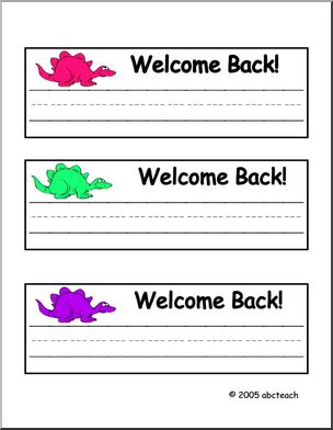 Desk Tag: Welcome Back (dinosaur image)