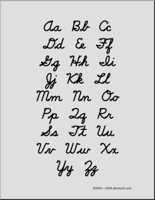 Chart: Cursive Alphabet Aa-Zz with Arrows (DN-Style Font)
