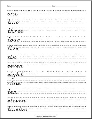 Handwriting Practice: Number Words – manuscript (DN-style font)