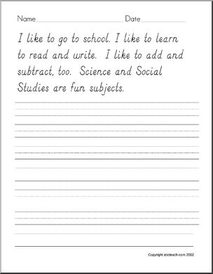 Handwriting Practice: School theme – manuscript (DN-Style Font)
