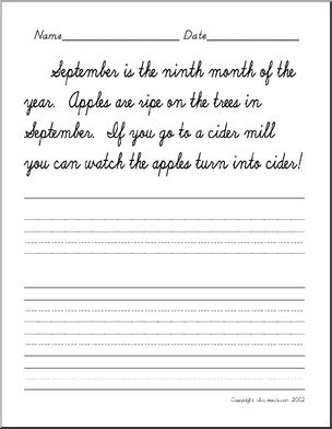 Handwriting Practice: September theme – cursive (DN-Style Font )