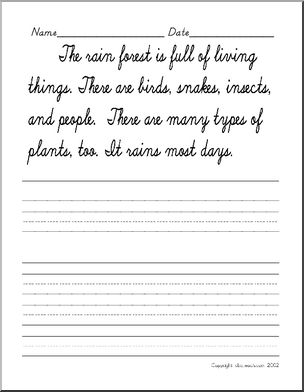 Handwriting Practice: Rain Forest -cursive (DN-style font)