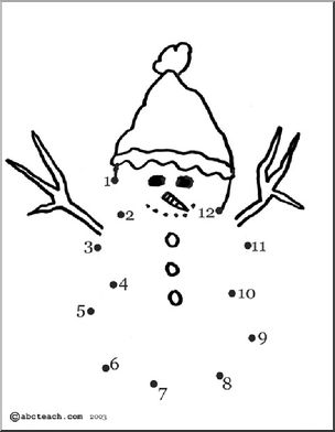 Dot to Dot: Winter – Snowman (to 12) – Abcteach