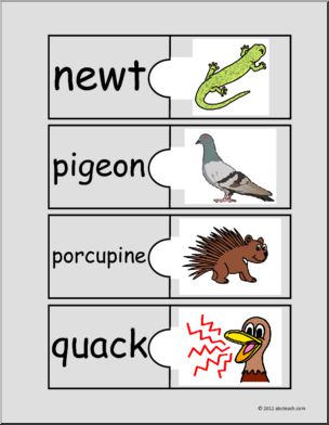 Easy Puzzle: Animals-Beginning Consonant P-Z (color) (primary)