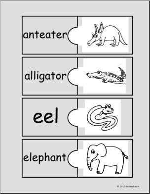 Easy Puzzle: Animals-Beginning Vowel (b/w) (primary)