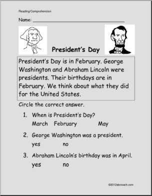 Easy Reading Comprehension: President’s Day (primary)