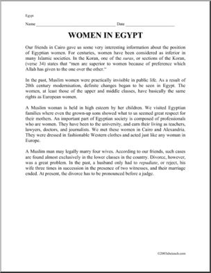 Comprehension: Women in Egypt (upper elementary/middle)