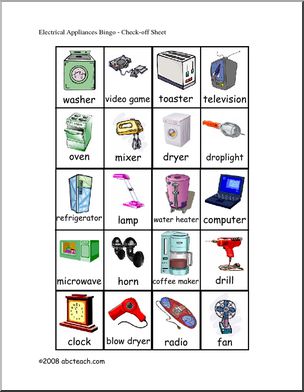 Bingo: Electrical Appliances – check sheet  (color)
