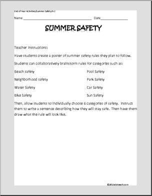 Summer Writing – End of Year Summer Safety (k-2)