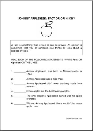 Worksheet: Fact or Opinion? Johnny Appleseed