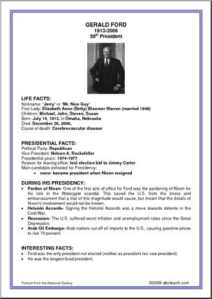 Fact Card: 38th President – Gerald Ford – Abcteach