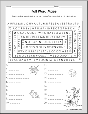 Fall Vocabulary Word Puzzles