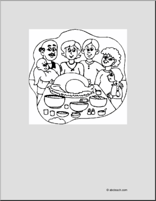 Coloring Page: Thanksgiving – Family & Feast