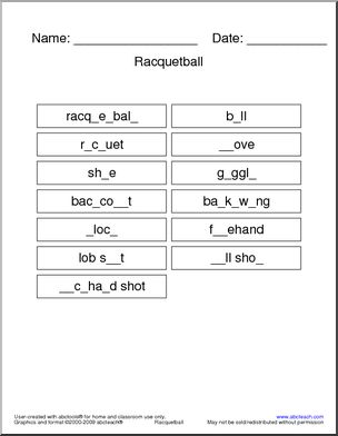 Missing Letters: Racquetball Terminology