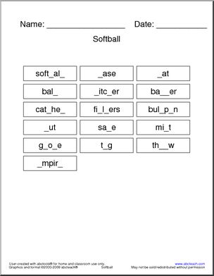 Missing Letters: Softball Terminology