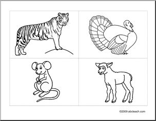 Flashcards: Animals–tiger, turkey, mouse, lamb (ESL)
