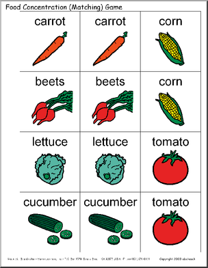 Memory Game:  Food – Vegetables