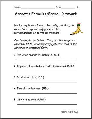 Spanish: Spanish 1 – Practica los mandatos formales (secundaria) – Abcteach