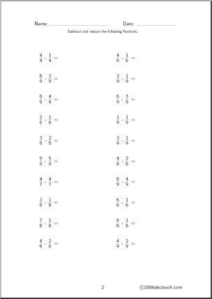 Fraction Subtraction (set 2) Worksheet