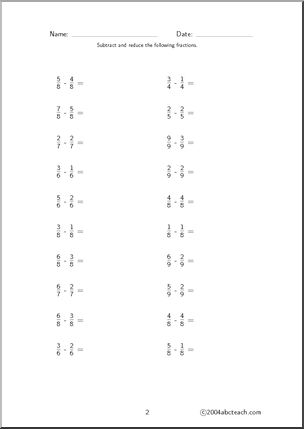 Fraction Subtraction (set 6) Worksheet