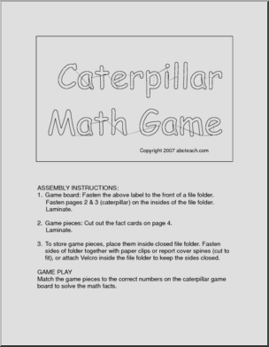 Board Game: Caterpillar Math Facts (primary) -b/w