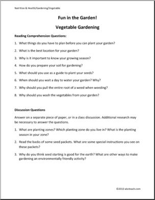 Comprehension: Fun in the Garden! Growing Vegetables  (elem)