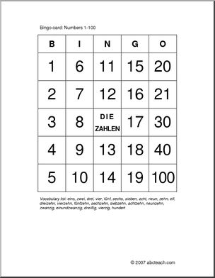 German: Bingo – Numbers 1-100