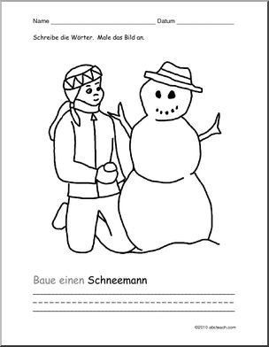 German: Color and Write – Snowman