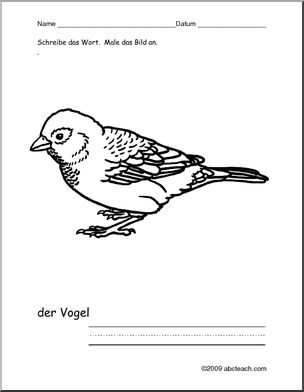 German: Color and Write – Bird