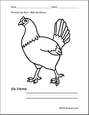 German: Color and Write – Hen