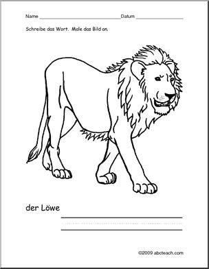 German: Color and Write – Lion