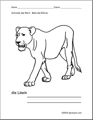 German: Color and Write – Lioness