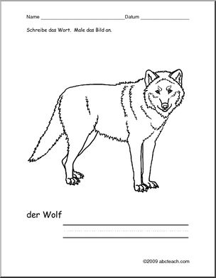 German: Color and Write – Wolf