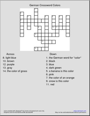 German: Crossword Colors Abcteach