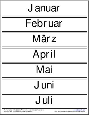 German: Word Wall – Days and Months