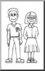 Clip Art: People: Girl & Boy (coloring page)