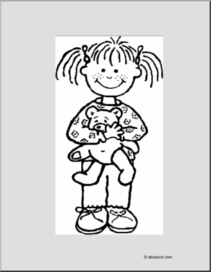 Coloring Page: Girl Holding Teddy Bear