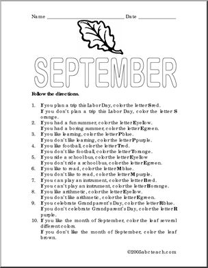 Sign: September – Abcteach