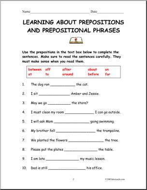 Prepositions and Prepositional Phrases Rules and Practice