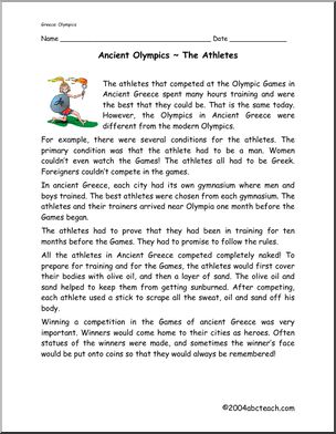 Past Olympics: Comprehension: Ancient Olympics- Athletes (primary/elementary)