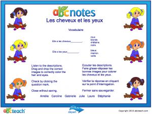 Interactive: Notebook: French: Les cheveux et les yeux: Jeu (Audio)