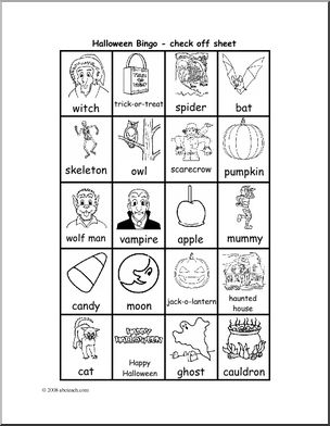 Bingo Cards: Halloween – check sheet (b/w)